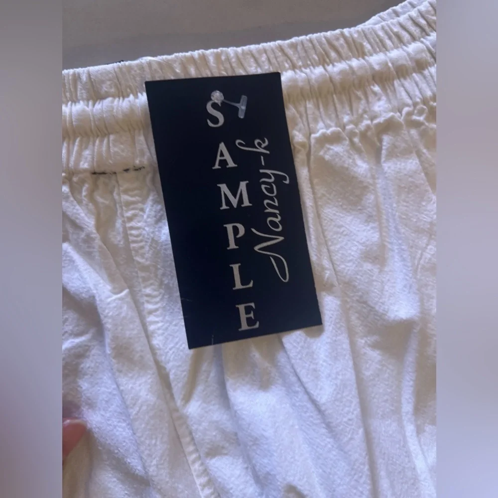 Cargo pants sample Nancy-R women cargo pants white elastic waist tie cotton